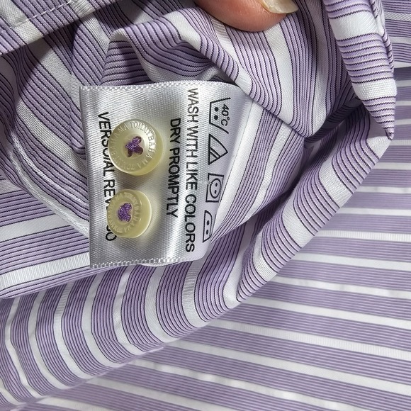 Tommy Bahama Dress Shirt Men's 16.5/36-37 Purple Oxford Pin Striped 100% Cotton - Picture 8 of 10